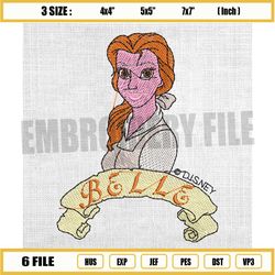 princess belle embroidery design, beauty and the beast embroidery, disney princess embroidery