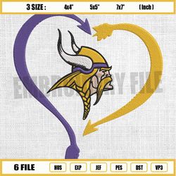 minnesota vikings arrow heart logo embroidery, nfl logo embroidery, vikings embroidery design, football embroidery