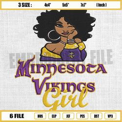 minnesota vikings team black girl embroidery, nfl logo embroidery, vikings embroidery design, football embroidery