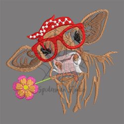 cow in bandana and sunglasses happy school day embroidery