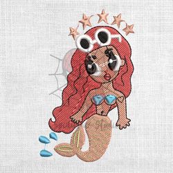 pink hair karol g mermaid king embroidery design