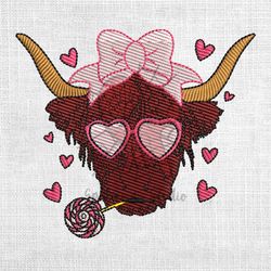highland cow heart sunglasses valentine embroidery