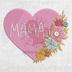 pink floral heart mama embroidery design