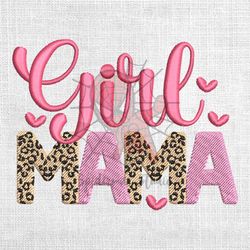 pink girl mama leopard embroidery design