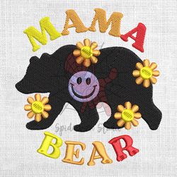 mama bear flower smile icon embroidery design