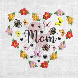 mom flowers butterflies bee heart embroidery design