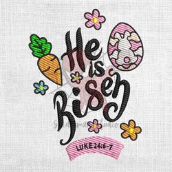 he is risen luke 24 6 7 christian embroidery design