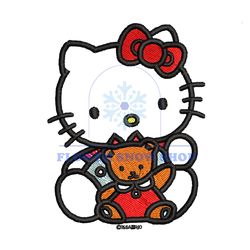 hello kitty with small bear embroidery png