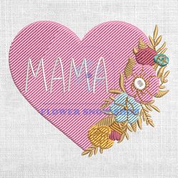 pink floral heart mama embroidery design