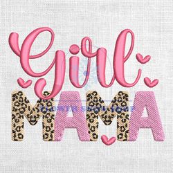 pink girl mama leopard embroidery design