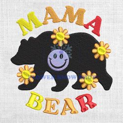 mama bear flower smile icon embroidery design