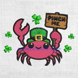 pinch me pink crab patrick embroidery design