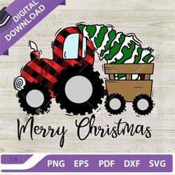 christmas tractor tree farm svg, buffalo plaid christmas tractor svg, tractor christmas tree svg, merry christmas farm s