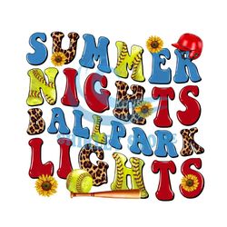 softball summer nights and ball park lights png sublimation design download, summer png, softball png, game day png, sub