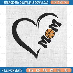 mom basketball heart sport embroidery