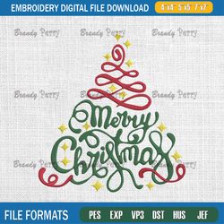 xmas tree embroidery machine design, merry christmas embroidery machine design, instant download