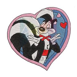 pepe le pew heart embroidery