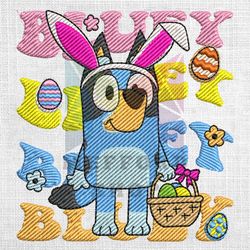Bluey Bunny Happy Easter Day Eggs Basket Embroidery