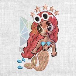 pink hair karol g mermaid king embroidery design