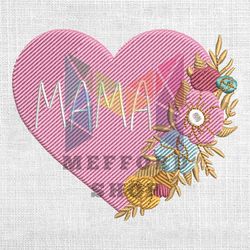 pink floral heart mama embroidery design