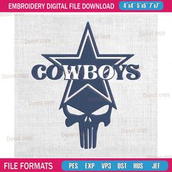 dallas cowboys skull football embroidery, nfl embroidery, cowboys embroidery design, football embroidery