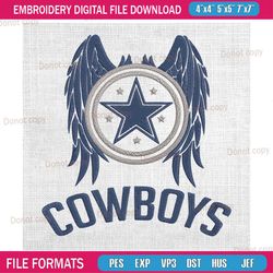 dallas cowboys wings star logo embroidery, nfl embroidery, cowboys embroidery design, football embroidery