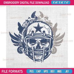 dallas cowboys skull helmet design embroidery, nfl embroidery, cowboys embroidery design, football embroidery