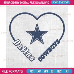 dallas cowboys heart nfl embroidery, nfl embroidery, cowboys embroidery design, football embroidery