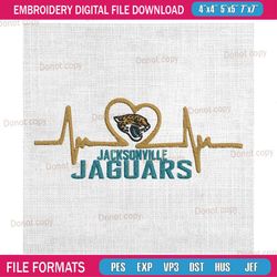 jacksonville jaguars heartbeat embroidery, nfl embroidery, jaguars embroidery design, football embroidery