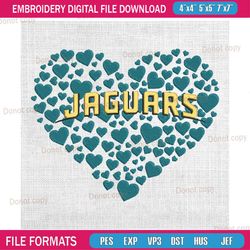 jacksonville jaguars heart doodle embroidery, nfl embroidery, jaguars embroidery design, football embroidery