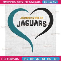 jacksonville jaguars heart embroidery, nfl embroidery, jaguars embroidery design, football embroidery