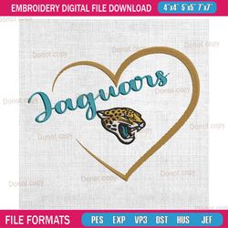 jacksonville jaguars sport heart embroidery, nfl embroidery, jaguars embroidery design, football embroidery