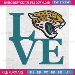 jacksonville jaguars love logo embroidery, nfl embroidery, jaguars embroidery design, football embroidery