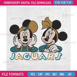 jacksonville jaguars mickey minnie embroidery, nfl embroidery, jaguars embroidery design, football embroidery