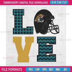 jacksonville jaguars love helmet embroidery, nfl embroidery, jaguars embroidery design, football embroidery