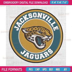 jacksonville jaguars round logo embroidery, nfl embroidery, jaguars embroidery design, football embroidery