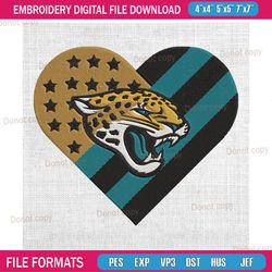 jacksonville jaguars heart flag embroidery, nfl embroidery, jaguars embroidery design, football embroidery