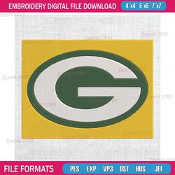 green bay packers yellow logo embroidery, nfl embroidery, packers embroidery design, football embroidery