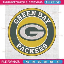 green bay packers round logo embroidery, nfl embroidery, packers embroidery design, football embroidery