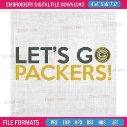 let's go green bay packers embroidery, nfl embroidery, packers embroidery design, football embroidery