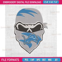 detroit lions skull head embroidery, nfl embroidery, lions embroidery design, football embroidery