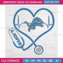 detroit lions stethoscope embroidery, nfl embroidery, lions embroidery design, football embroidery