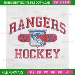 new york rangers hockey est 1926 embroidery, nhl embroidery, embroidery design machine, national hockey league
