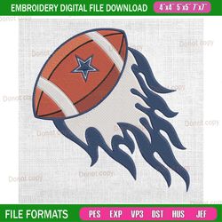 dallas cowboys flaming football ball embroidery, nfl embroidery, cowboys embroidery design, football embroidery