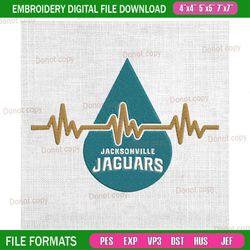 jacksonville jaguars heartbeat team embroidery, nfl embroidery, jaguars embroidery design, football embroidery