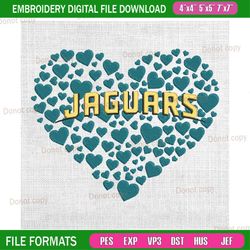 jacksonville jaguars heart doodle embroidery, nfl embroidery, jaguars embroidery design, football embroidery