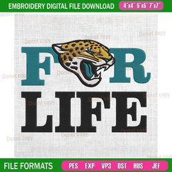 jacksonville jaguars for life logo embroidery, nfl embroidery, jaguars embroidery design, football embroidery