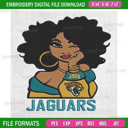 jacksonville jaguars black girl embroidery, nfl embroidery, jaguars embroidery design, football embroidery