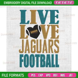 live love jaguars football embroidery, nfl embroidery, jaguars embroidery design, football embroidery