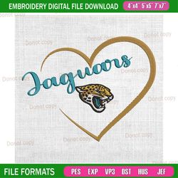 jacksonville jaguars sport heart embroidery, nfl embroidery, jaguars embroidery design, football embroidery